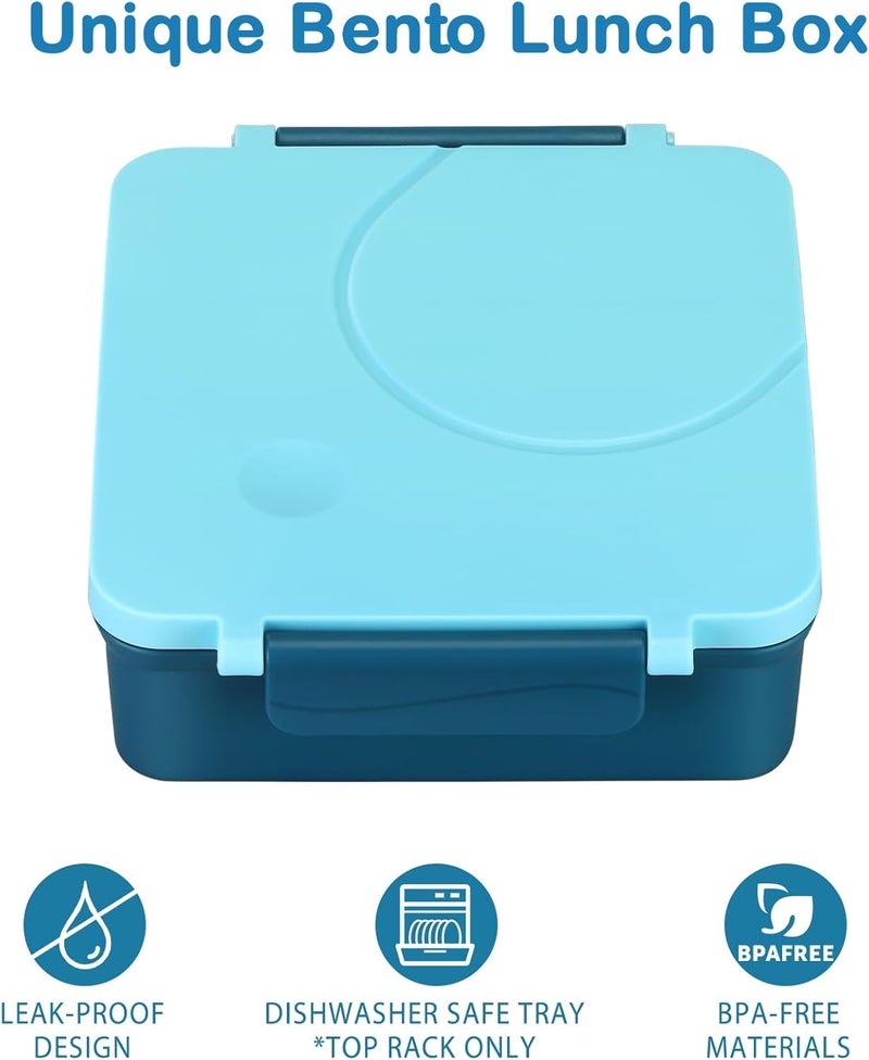 Howeemo Bento Lunch Box Set for Kids with 8oz Soup Thermo, Leak-Proof Lunch Containers with 4 Compartment, Kids Thermo Hot Food Jar and Insulated Lunch Bag for Kid to School-Blue - Image 2